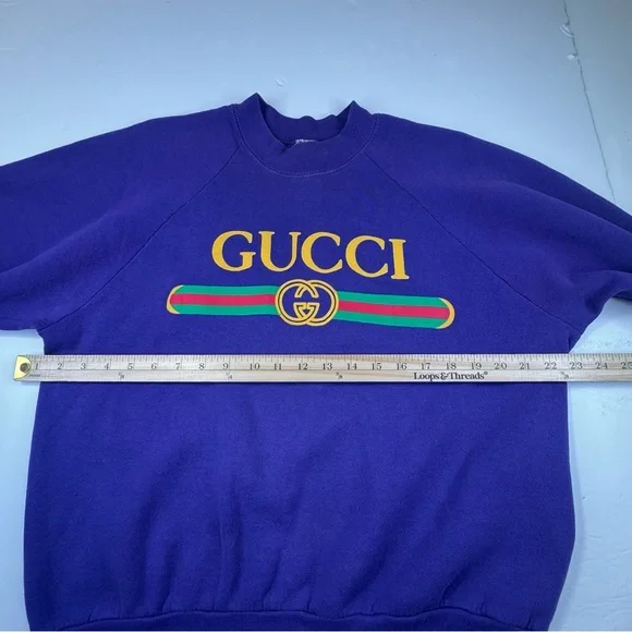 Vintage Bootleg Gucci Logo Crewneck Sweatshirt Women's Purple Large 80s Hip Hop
